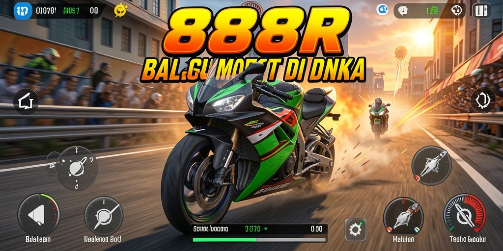 Tampilan seru dari gameplay balapan motor di 888R.