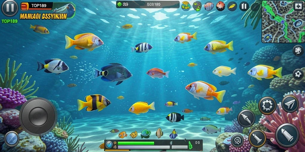 Tampilan gameplay yang seru dalam TOPI189, saat menembak ikan.